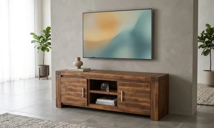 MEUBLE TV 2 PORTES + 2 NICHES -  ACACIA MASSIF - Image 1