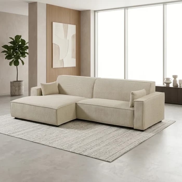 CANAPE D'ANGLE GAUCHE TISSU CÔTELÉ - BEIGE - Image 1