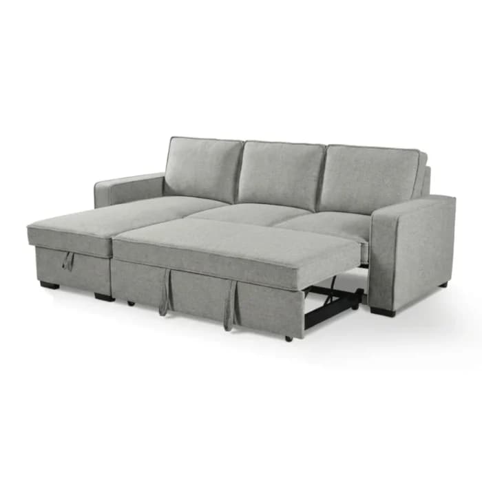 CANAPE D'ANGLE REVERSIBLE ET CONVERTIBLE AVEC COFFRE DE RANGEMENT EN  TISSU - GRIS CLAIR - Image 1