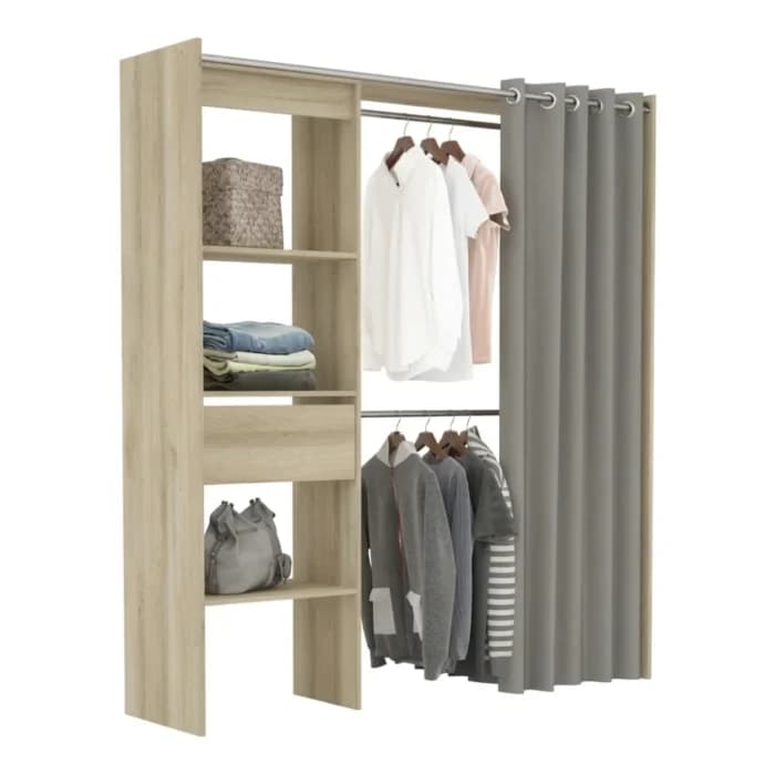 DRESSING 1 TIROIR + NICHES ET RIDEAU - CHÊNE - Image 1