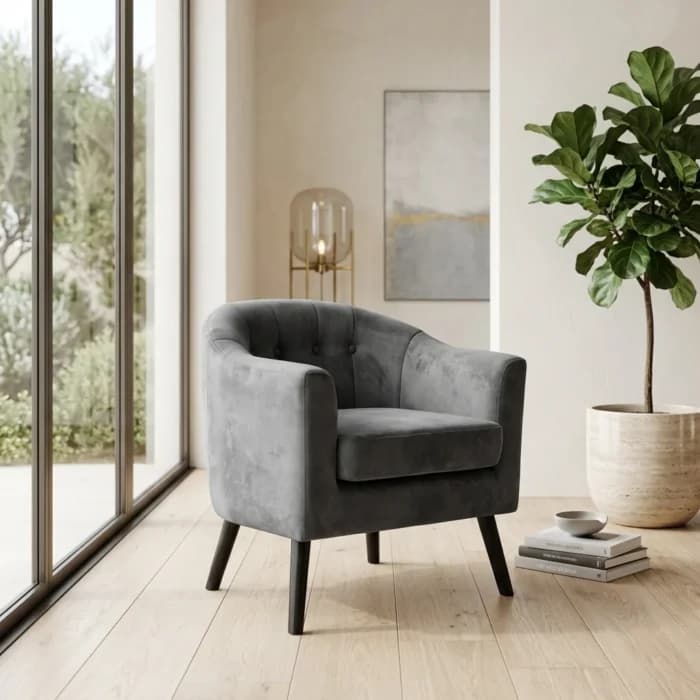 FAUTEUIL CLUB EN TISSU - GRIS - Image 1