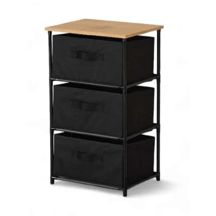 COMMODE 3 TIROIRS - CHÊNE ET MÉTAL NOIR - Image 1