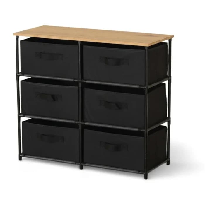 COMMODE 6 TIROIRS - CHÊNE ET MÉTAL NOIR - Image 1