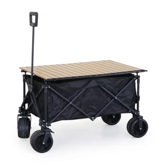 CHARIOT DE JARDIN SUR ROUES - CHÊNE ET NOIR - Image 1