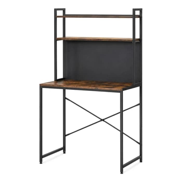 BUREAU AVEC ÉTAGÈRE 2 NIVEAUX - CHÊNE RÉTRO ET MÉTAL NOIR - Image 1