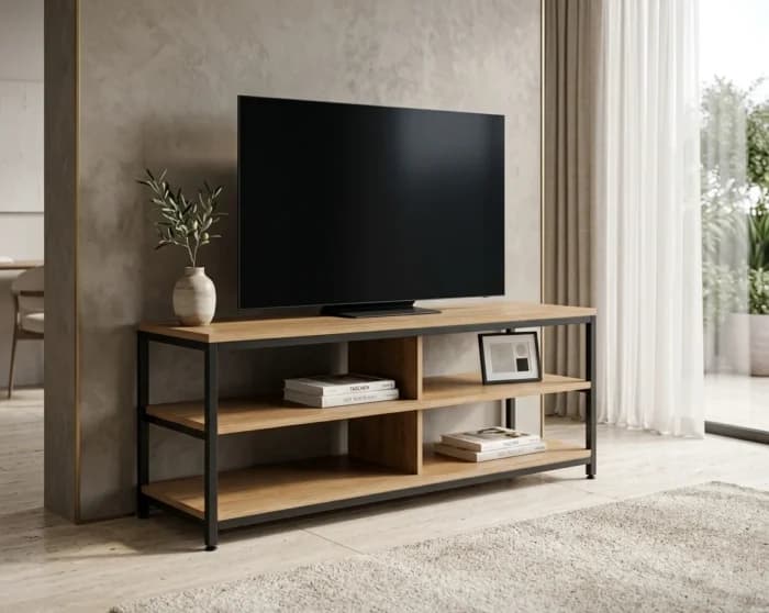 MEUBLE TV - CHÊNE MODERN OAK ET MÉTAL NOIR - Image 1
