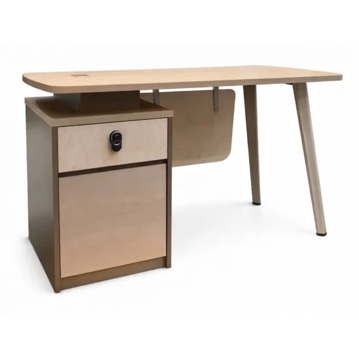 BUREAU 2 TIROIRS - BEIGE ET GRIS CLAIR - Image 1