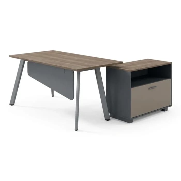 BUREAU AVEC CAISSON 1 PORTE + 1 TIROIR + 1 NICHE - GRIS ET TAUPE - Image 1