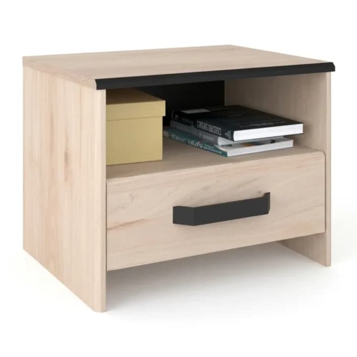 CHEVET 1 TIROIR + 1 NICHE - CHENE  ET NOIR - Image 1