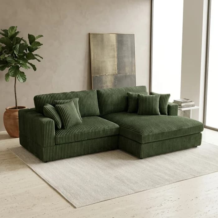 CANAPÉ D'ANGLE DROIT TISSU VELOURS CÔTELÉ - VERT CANARD - Image 1