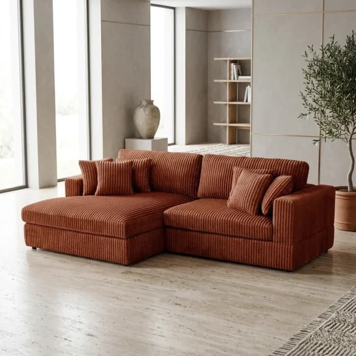 CANAPÉ D'ANGLE GAUCHE TISSU VELOURS CÔTELÉ - TERRACOTTA - Image 1