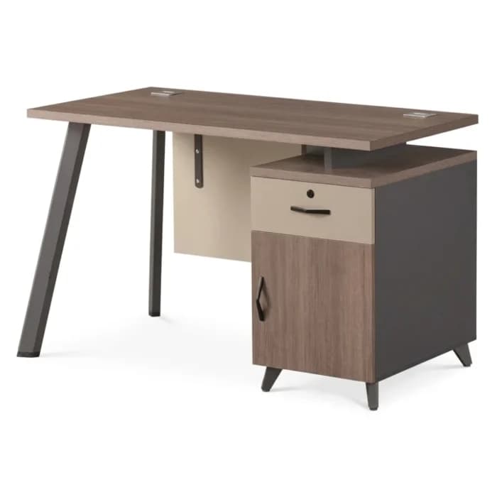 BUREAU 1 PORTE + 1 TIROIR -BOIS/TAUPE ET GRIS - Image 1