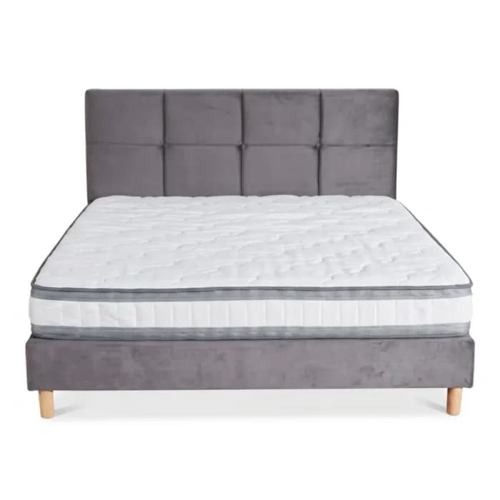 PACK MATELAS 160 X 200 CM + SOMMIER AVEC TÊTE DE LIT - GRIS - Image 1