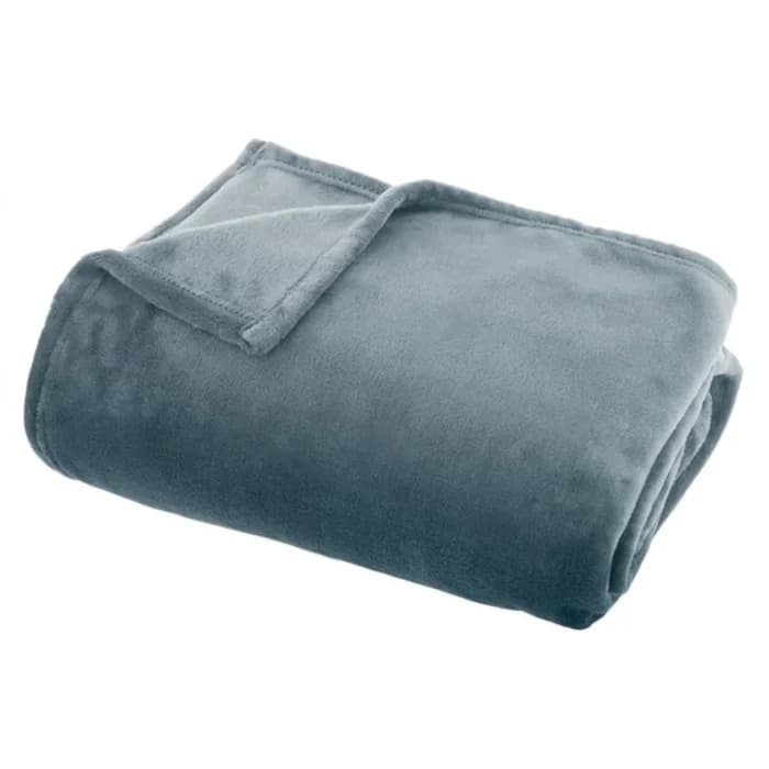 PLAID FLANELLE 180X230 CM UNI - BLEU ORAGE - Image 1