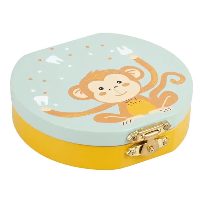 BOÎTE À DENTS DE LAIT MOTIF SINGE EN BOIS - Image 1