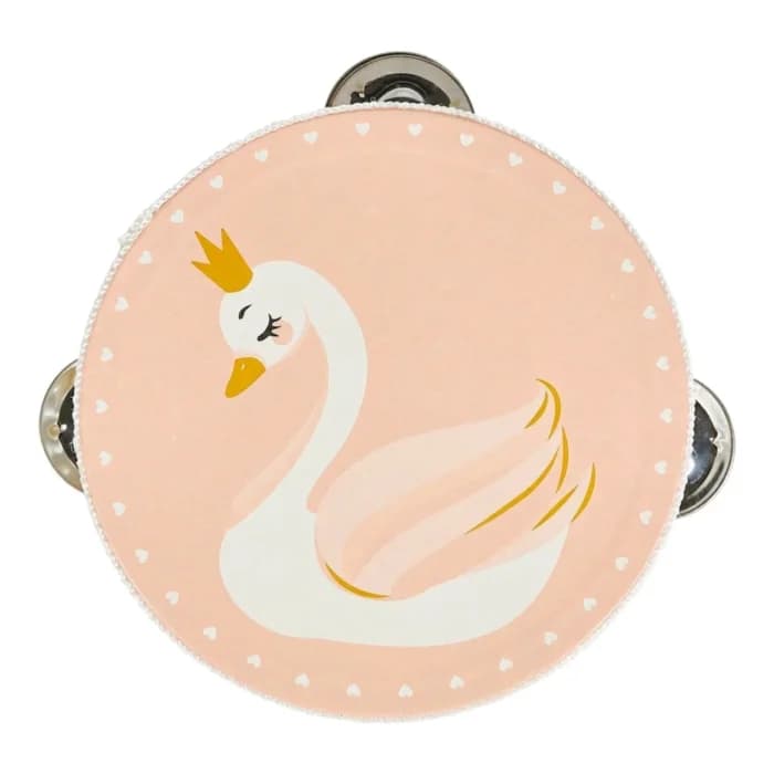 TAMBOURIN MOTIF CYGNE EN BOIS - Image 1