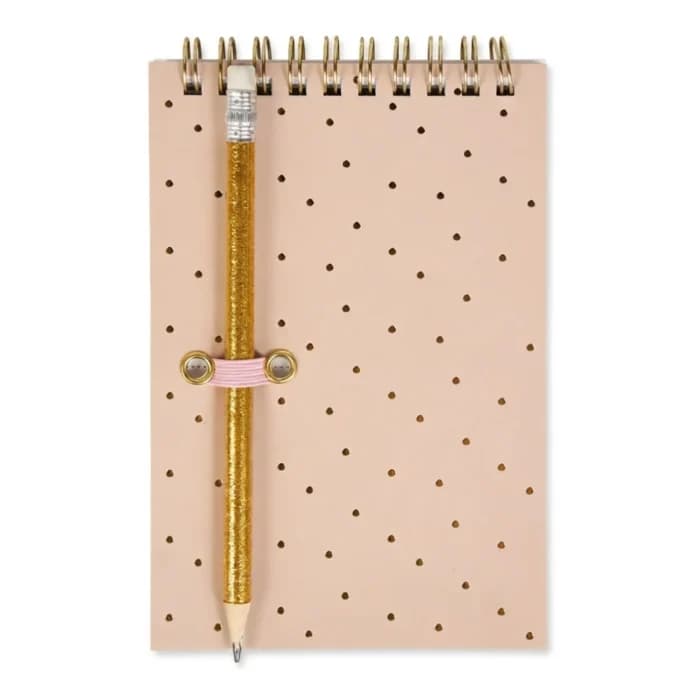 CARNET À SPIRALE ROSE POIS DORÉ - Image 1