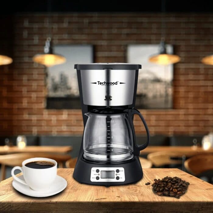 CAFETIÈRE FILTRE PROGRAMMABLE 1000 W 1,5 L 12 TASSES ÉCRAN LCD ARRÊT AUTO 40 MIN - NOIR &amp; INOX - TEC - Image 2