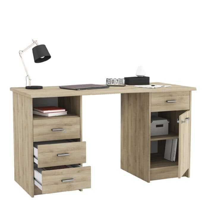 BUREAU 1 PORTE ET 4 TIROIRS -  CHENE - Image 2