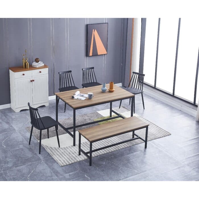 TABLE À MANGER + 1 BANC + 4 CHAISES - CHÊNE ET NOIR - Image 2