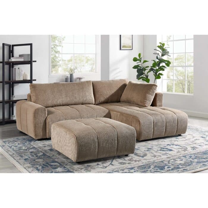 CANAPE CONVERTIBLE D'ANGLE GAUCHE + OTTOMAN - BEIGE - Image 2