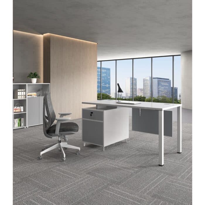 BUREAU 1 TIROIR ET 1 PORTE - BLANC ET GRIS - Image 2