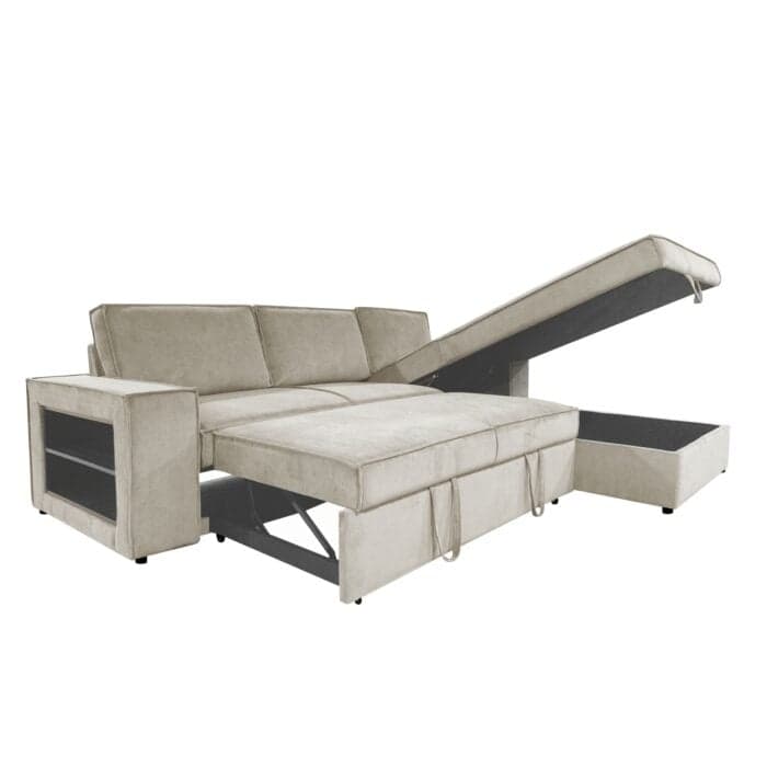 CANAPE D'ANGLE GAUCHE CONVERTIBLE VELOURS CÔTELÉ - BEIGE - Image 2