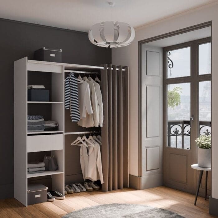 DRESSING 1 TIROIR + NICHES ET RIDEAU - BLANC - Image 2