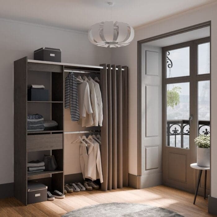 DRESSING 1 TIROIR + NICHES ET RIDEAU - CHËNE VULCANO - Image 2