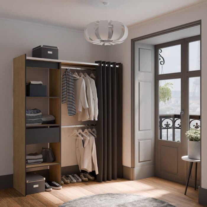 DRESSING 1 TIROIR + NICHES ET RIDEAU - CHÊNE - Image 2