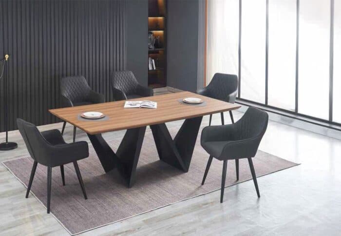 TABLE + 6 CHAISES - NOIR ET BOIS - Image 2