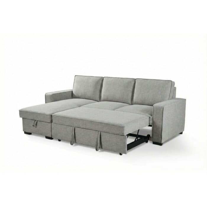 CANAPE D'ANGLE REVERSIBLE ET CONVERTIBLE AVEC COFFRE DE RANGEMENT EN  TISSU - GRIS CLAIR - Image 2