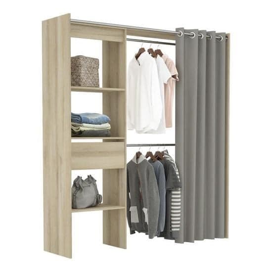 DRESSING 1 TIROIR + NICHES ET RIDEAU - CHÊNE - Image 2