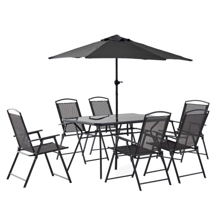 SALON DE JARDIN TABLE + 6 CHAISES + PARASOL - Image 2