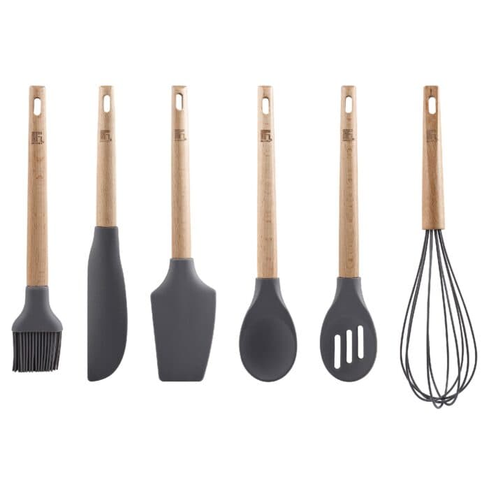 SET 6 USTENSILES DE CUISINE EN SILICONE ET BOIS - Image 2