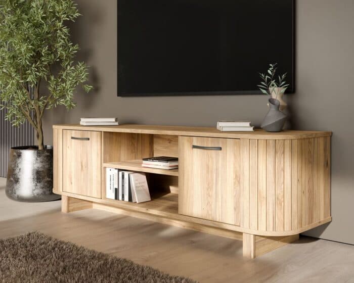 MEUBLE TV 2 PORTES + 2 NICHES - CHENE MAUVELLA - Image 2