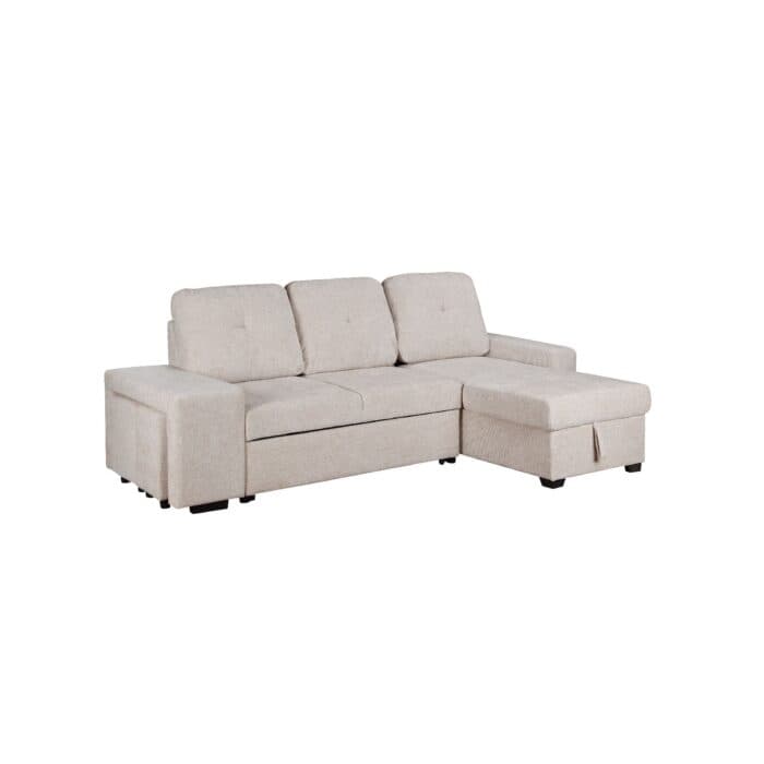 CANAPÉ D'ANGLE INTERCHANGEABLE AVEC 2 TABOURETS - BEIGE - Image 2