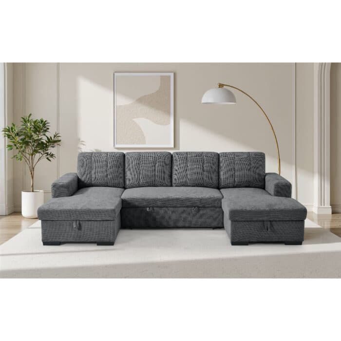 CANAPÉ D'ANGLE CONVERTIBLE EN U AVEC 2 COFFRE DE RANGEMENTS - GRIS FONCÉ - Image 2