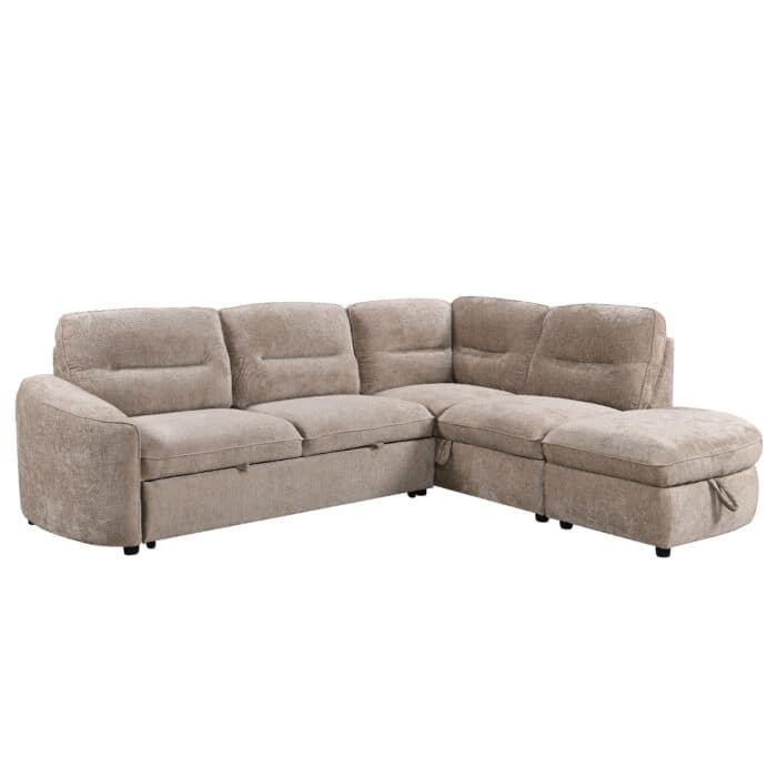 CANAPÉ D'ANGLE DROIT CONVERTIBLE AVEC COFFRE DE RANGEMENT - BEIGE - Image 2