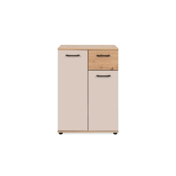 COMMODE 2 PORTES 1 TIROIR - CHÊNE ARTISAN ET BEIGE - Image 2