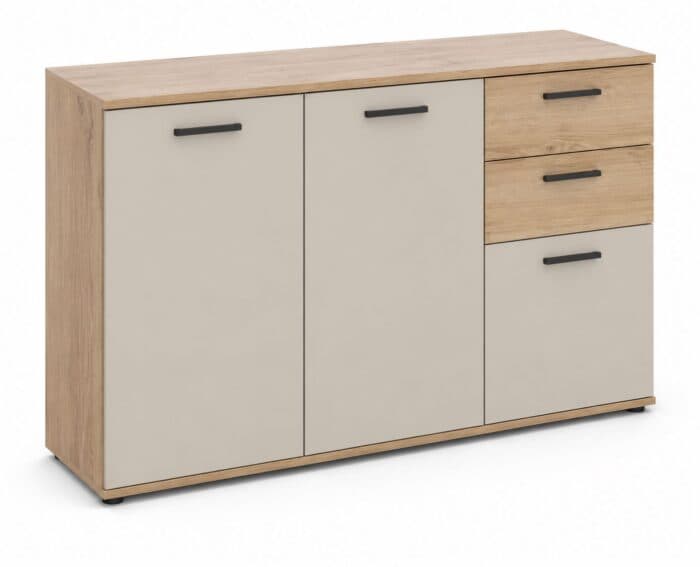 COMMODE 3 PORTES + 2 TIROIRS - CHENE ARTISAN &amp;  BEIGE - Image 2