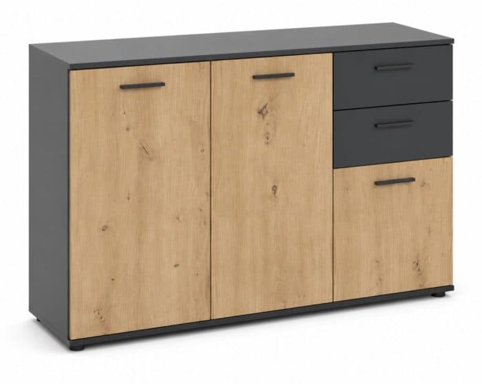 COMMODE 3 PORTES + 2 TIROIRS - CHENE ARTISAN &amp; ANTHRACITE - Image 2