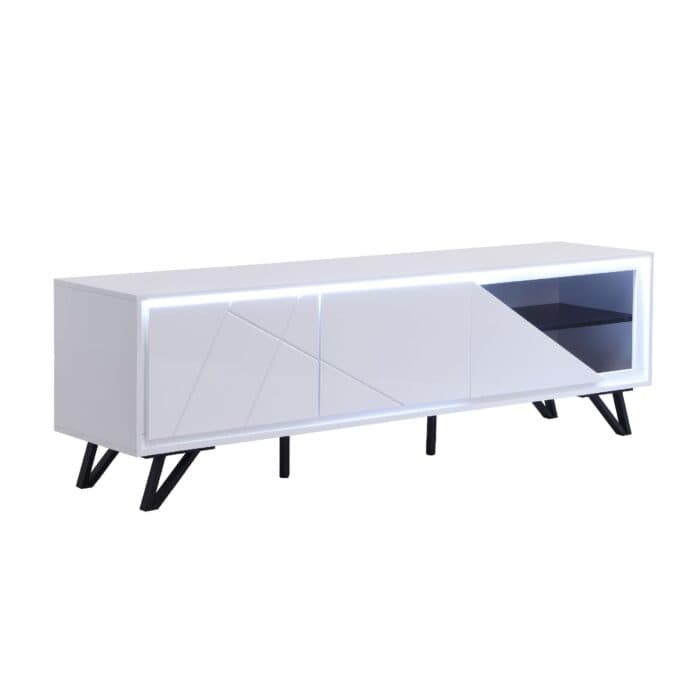 MEUBLE TV 3 PORTES AVEC LED - BLANC - Image 2