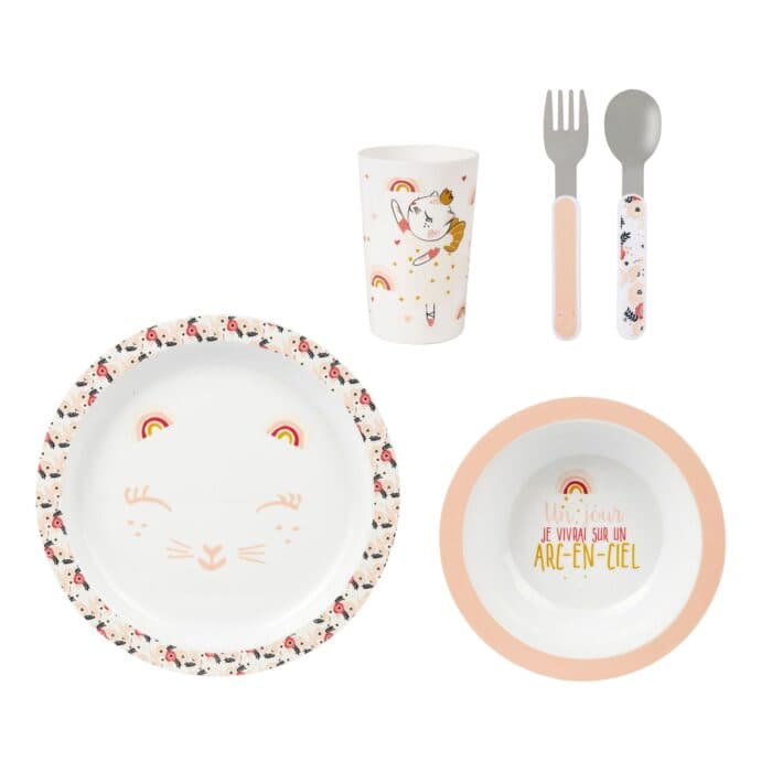 SET REPAS ENFANT INOX ET PLASTIQUE MOTIF CHAT - Image 2
