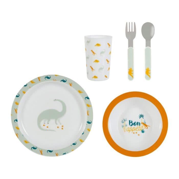 SET REPAS ENFANT INOX ET PLASTIQUE MOTIF DINOSAURE - Image 2