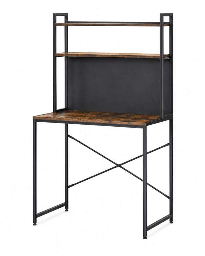 BUREAU AVEC ÉTAGÈRE 2 NIVEAUX - CHÊNE RÉTRO ET MÉTAL NOIR - Image 2