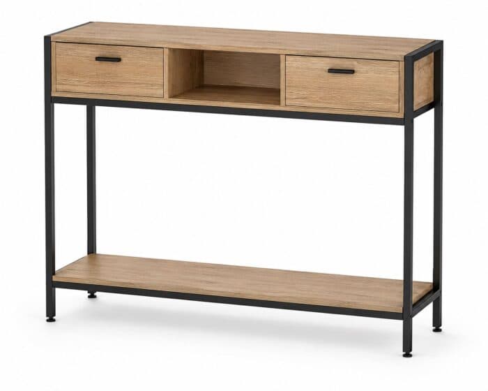 CONSOLE 2 TIROIRS 1 NICHE - CHÊNE ET MÉTAL NOIR - Image 2