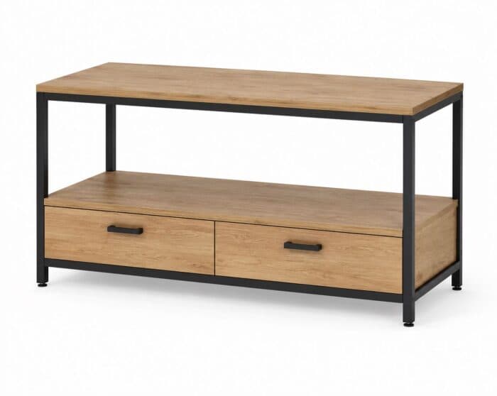 MEUBLE TV 2 TIROIRS - CHÊNE WILD OAK ET MÉTAL NOIR - Image 2
