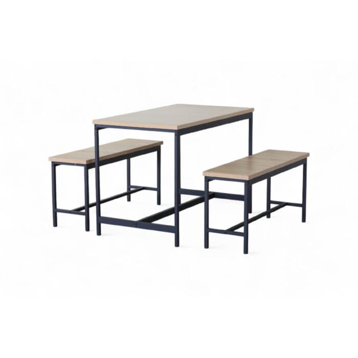 TABLE + 2 BANCS - CHÊNE MODERN OAK ET MÉTAL NOIR - Image 2