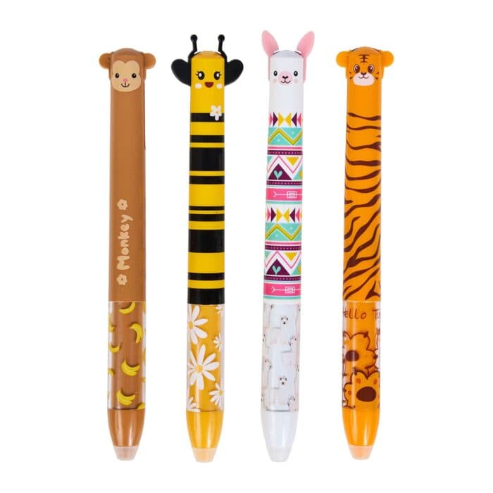 LOT DE 4 STYLOS EFFAÇABLES MOTIFS ANIMAUX - Image 2